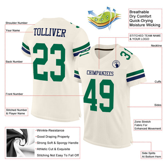 Custom Cream Kelly Green-Navy Mesh Authentic Football Jersey - Sky-Custom