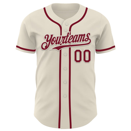 Custom Cream Crimson Authentic Baseball Jersey - Sky-Custom