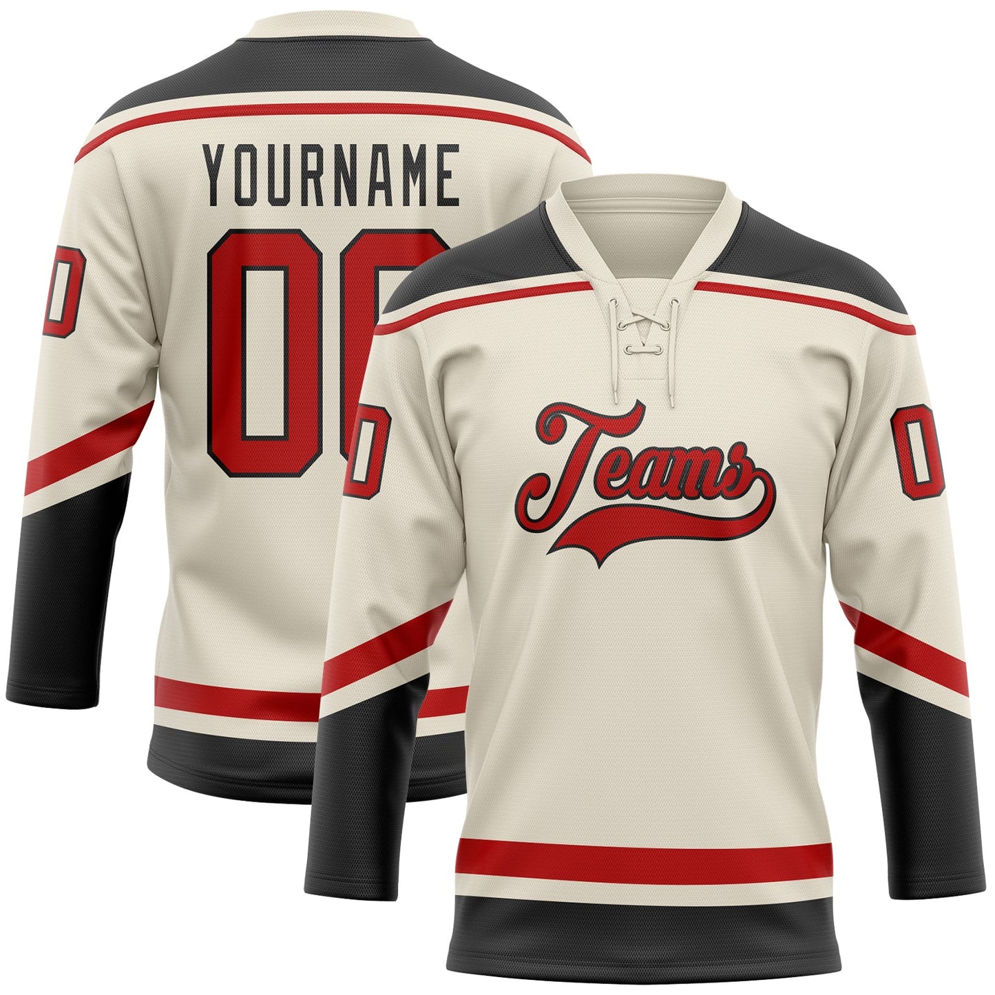 Custom Cream Red-Black Hockey Lace Neck Jersey - Sky-Custom