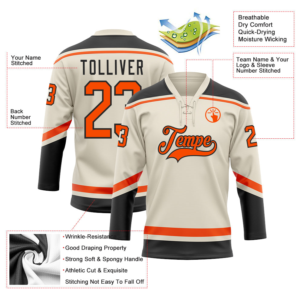 Custom Cream Orange-Black Hockey Lace Neck Jersey - Sky-Custom