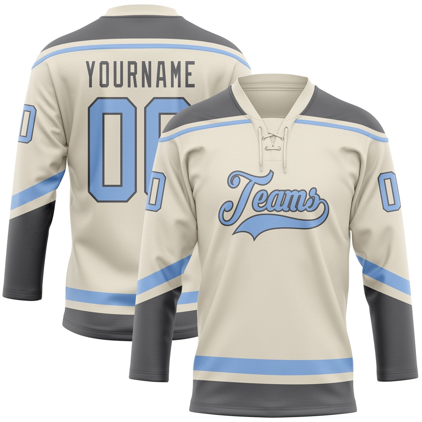 Custom Cream Light Blue-Steel Gray Hockey Lace Neck Jersey - Sky-Custom