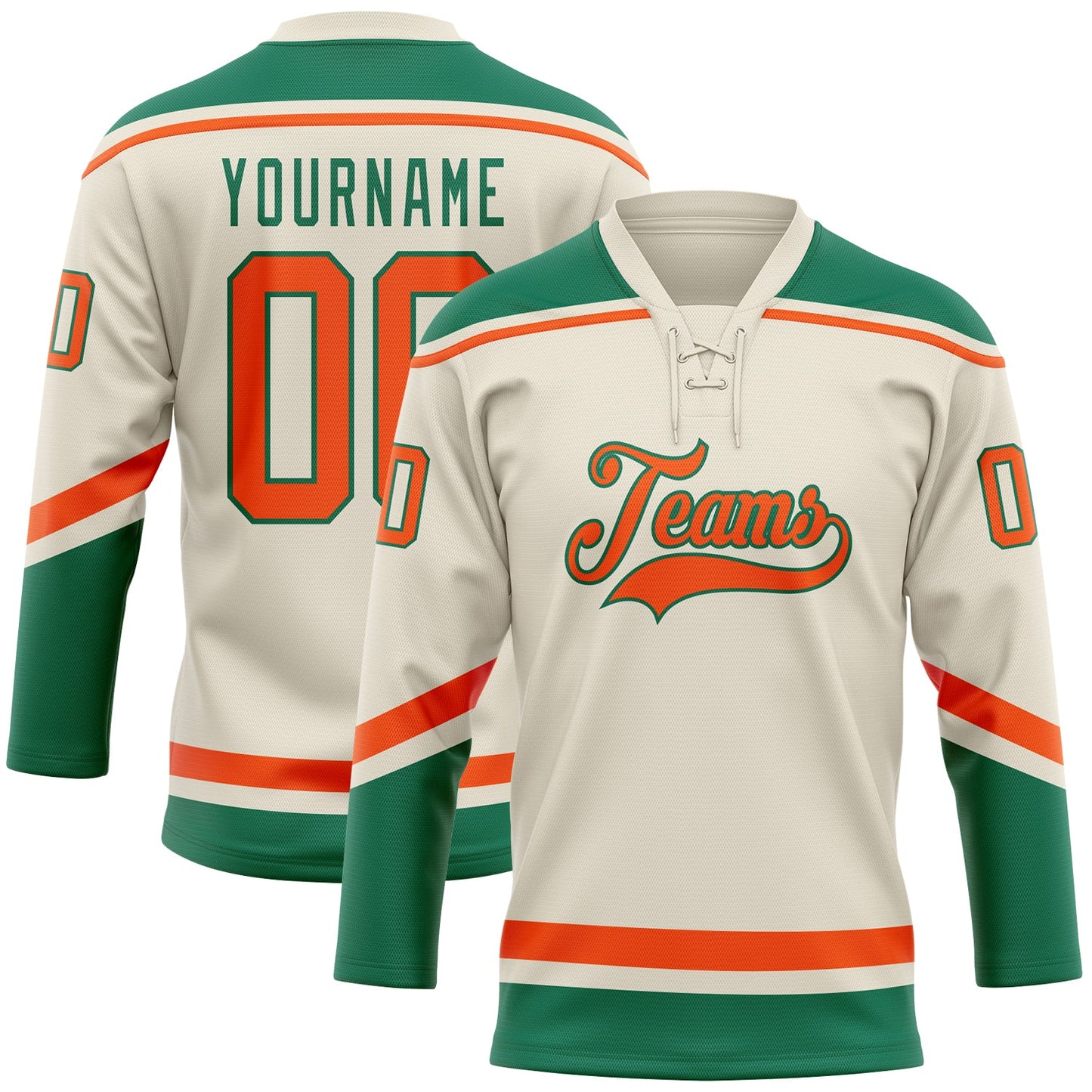 Custom Cream Orange-Kelly Green Hockey Lace Neck Jersey - Sky-Custom