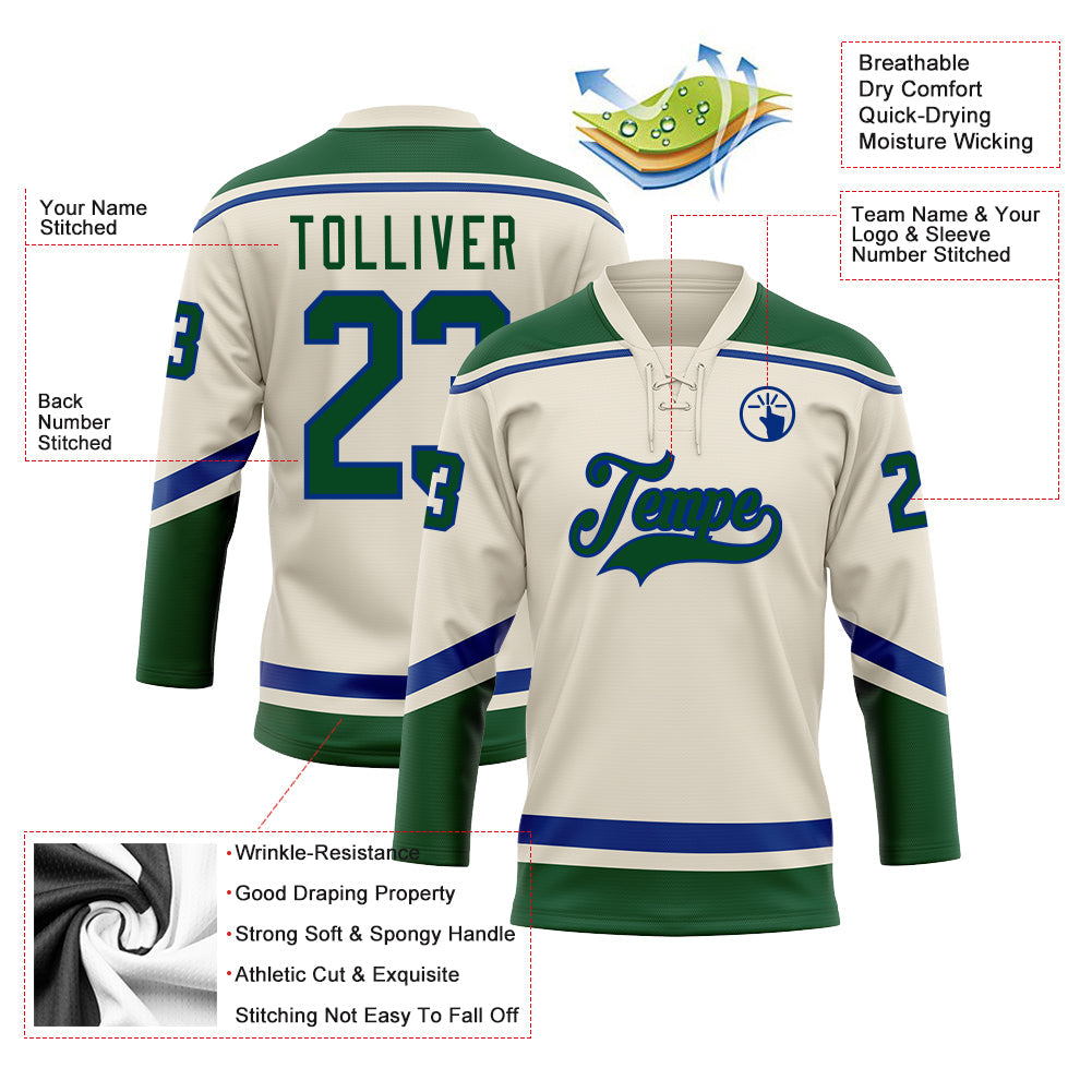 Custom Cream Green-Royal Hockey Lace Neck Jersey - Sky-Custom
