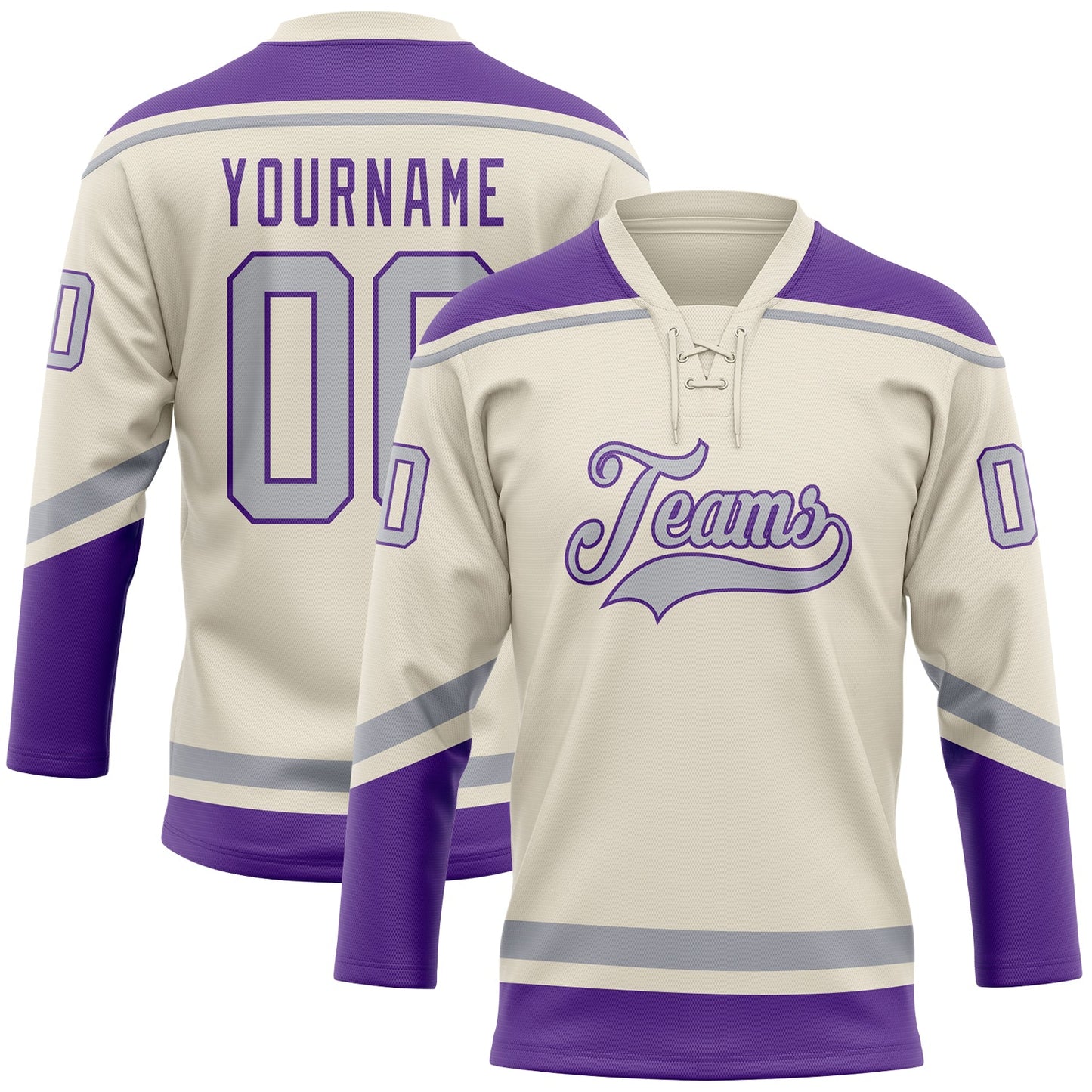 Custom Cream Gray-Purple Hockey Lace Neck Jersey - Sky-Custom