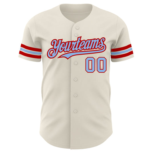 Custom Cream Light Blue-Red Authentic Baseball Jersey - Sky-Custom