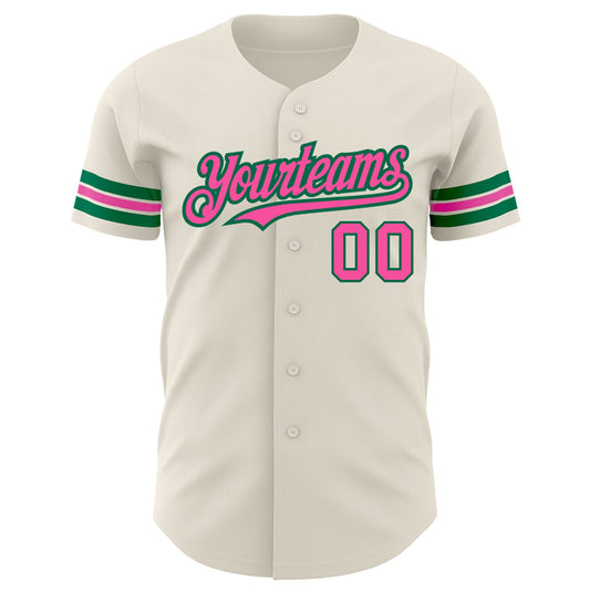 Custom Cream Pink-Kelly Green Authentic Baseball Jersey - Sky-Custom