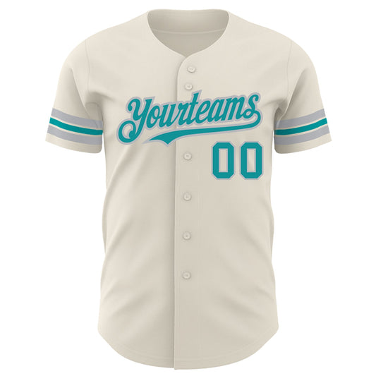 Custom Cream Teal-Gray Authentic Baseball Jersey - Sky-Custom