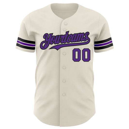Custom Cream Purple-Black Authentic Baseball Jersey - Sky-Custom
