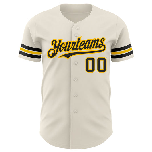 Custom Cream Black-Gold Authentic Baseball Jersey - Sky-Custom