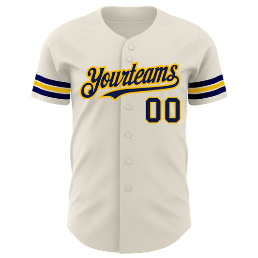 Custom Cream Navy-Gold Authentic Baseball Jersey - Sky-Custom