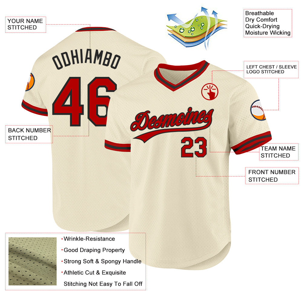 Custom Cream Red-Black Authentic Throwback Baseball Jersey - Sky-Custom