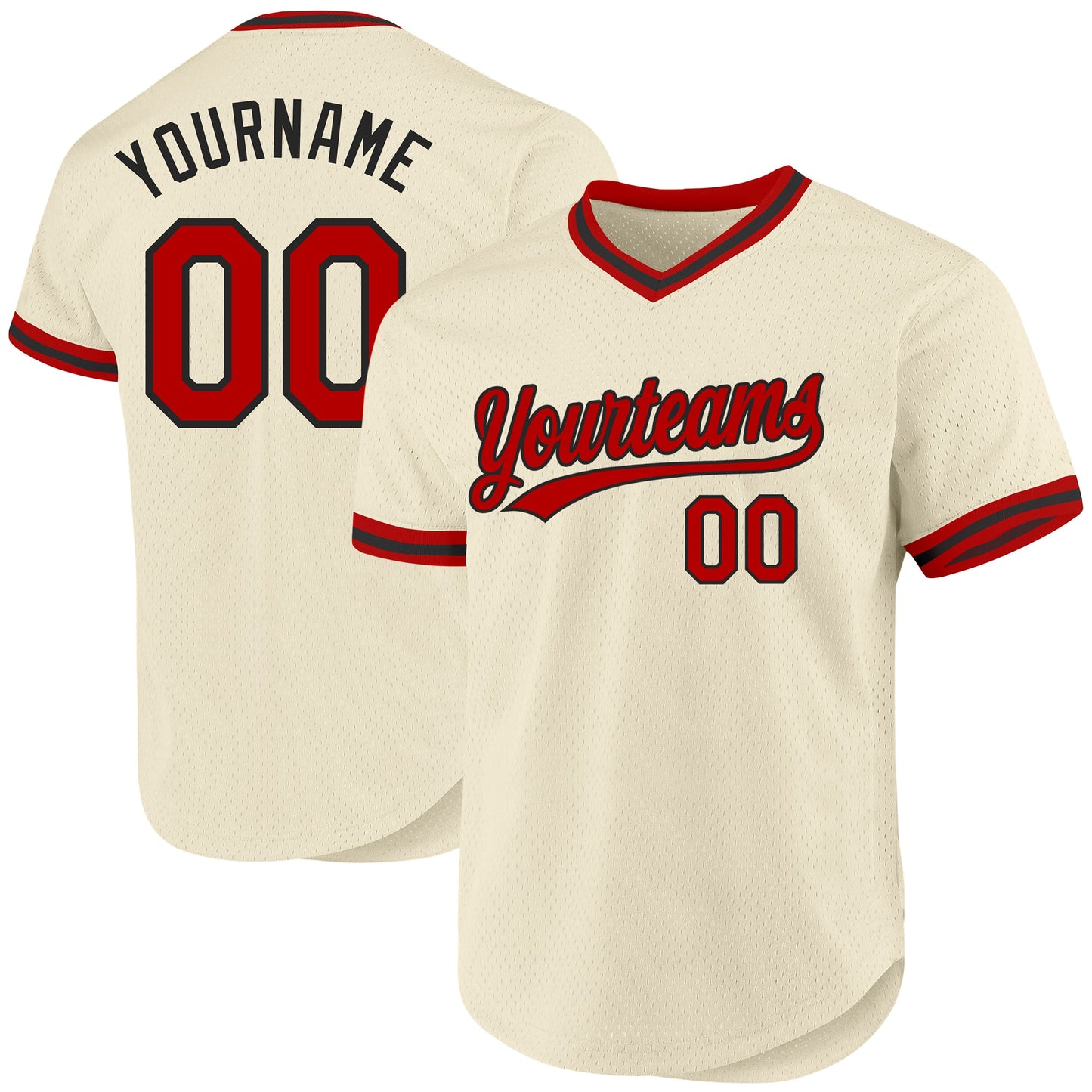 Custom Cream Red-Black Authentic Throwback Baseball Jersey - Sky-Custom