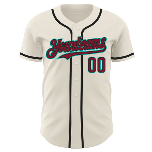 Custom Cream Crimson Black-Aqua Authentic Baseball Jersey - Sky-Custom