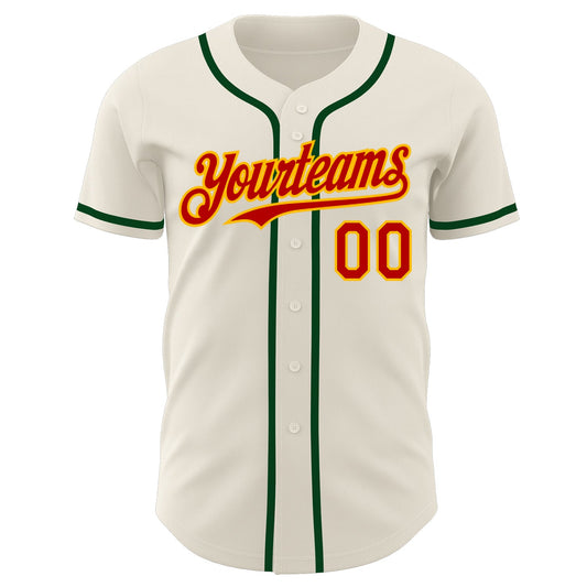 Custom Cream Red Gold-Green Authentic Baseball Jersey - Sky-Custom