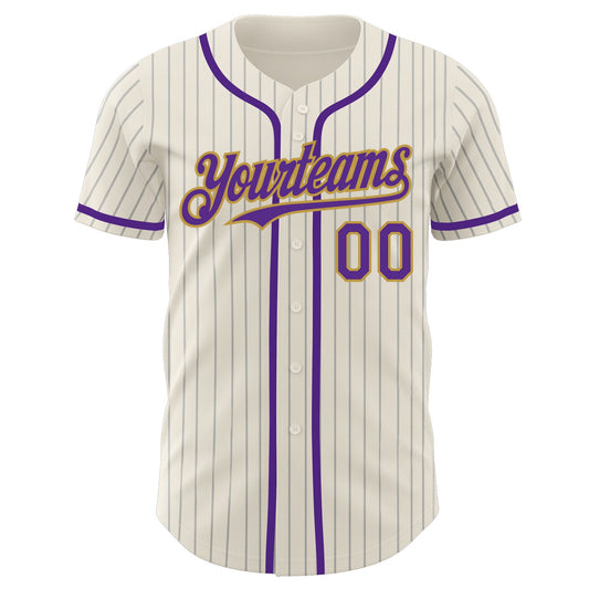 Custom Cream Gray Pinstripe Purple-Old Gold Authentic Baseball Jersey - Sky-Custom