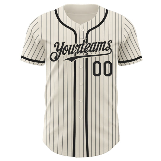 Custom Cream Black Pinstripe Black Authentic Baseball Jersey - Sky-Custom