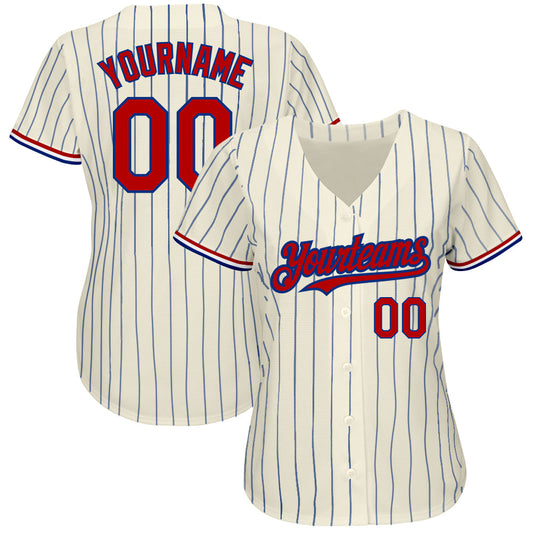 Custom Cream Royal Pinstripe Red-White Authentic Baseball Jersey - Sky-Custom