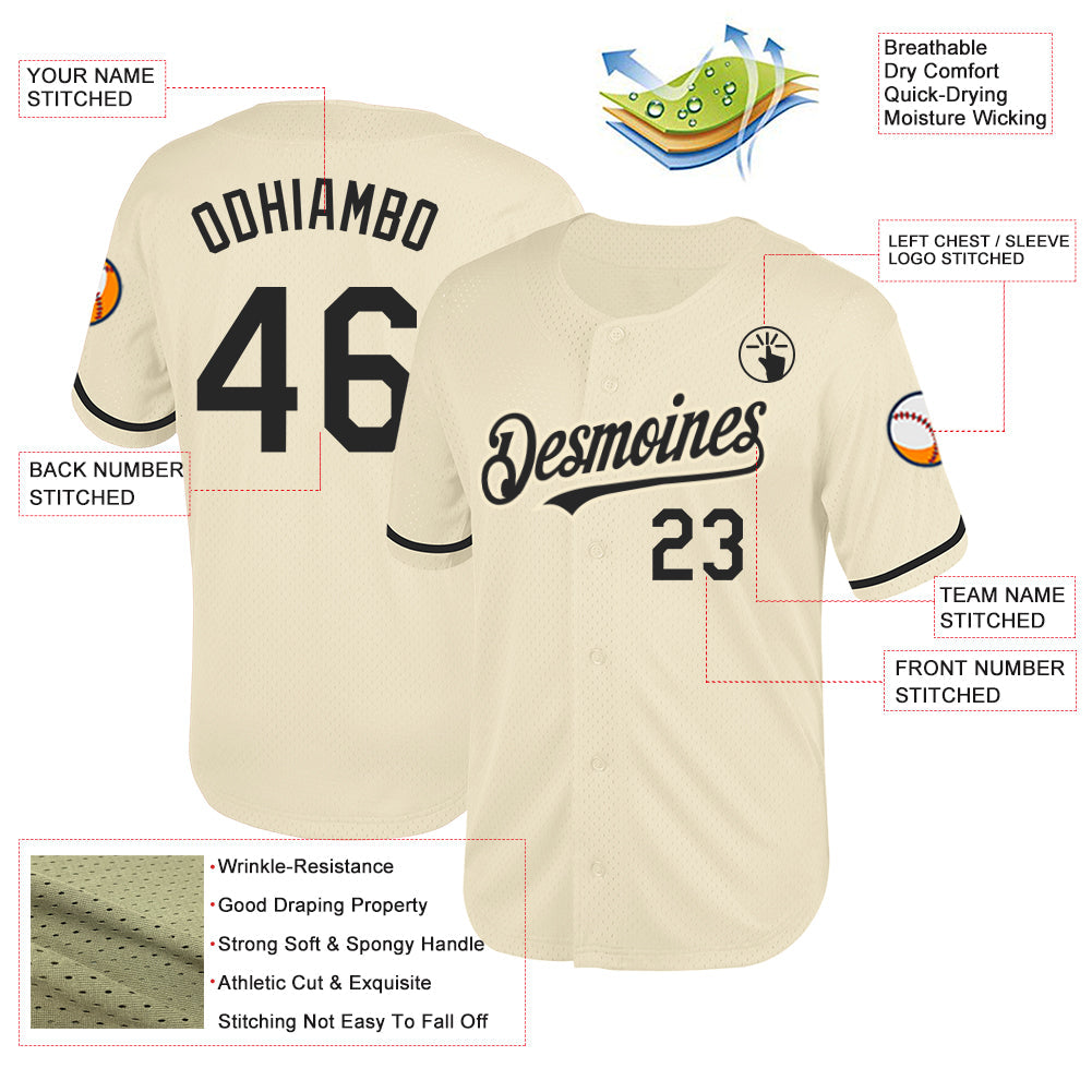 Custom Cream Black Mesh Authentic Throwback Baseball Jersey - Sky-Custom