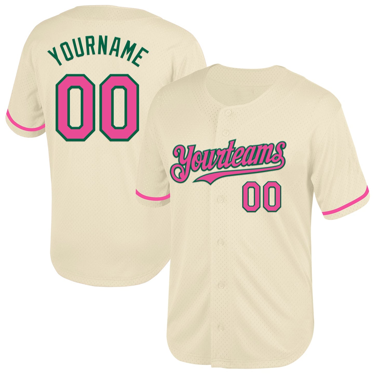 Custom Cream Pink-Kelly Green Mesh Authentic Throwback Baseball Jersey - Sky-Custom