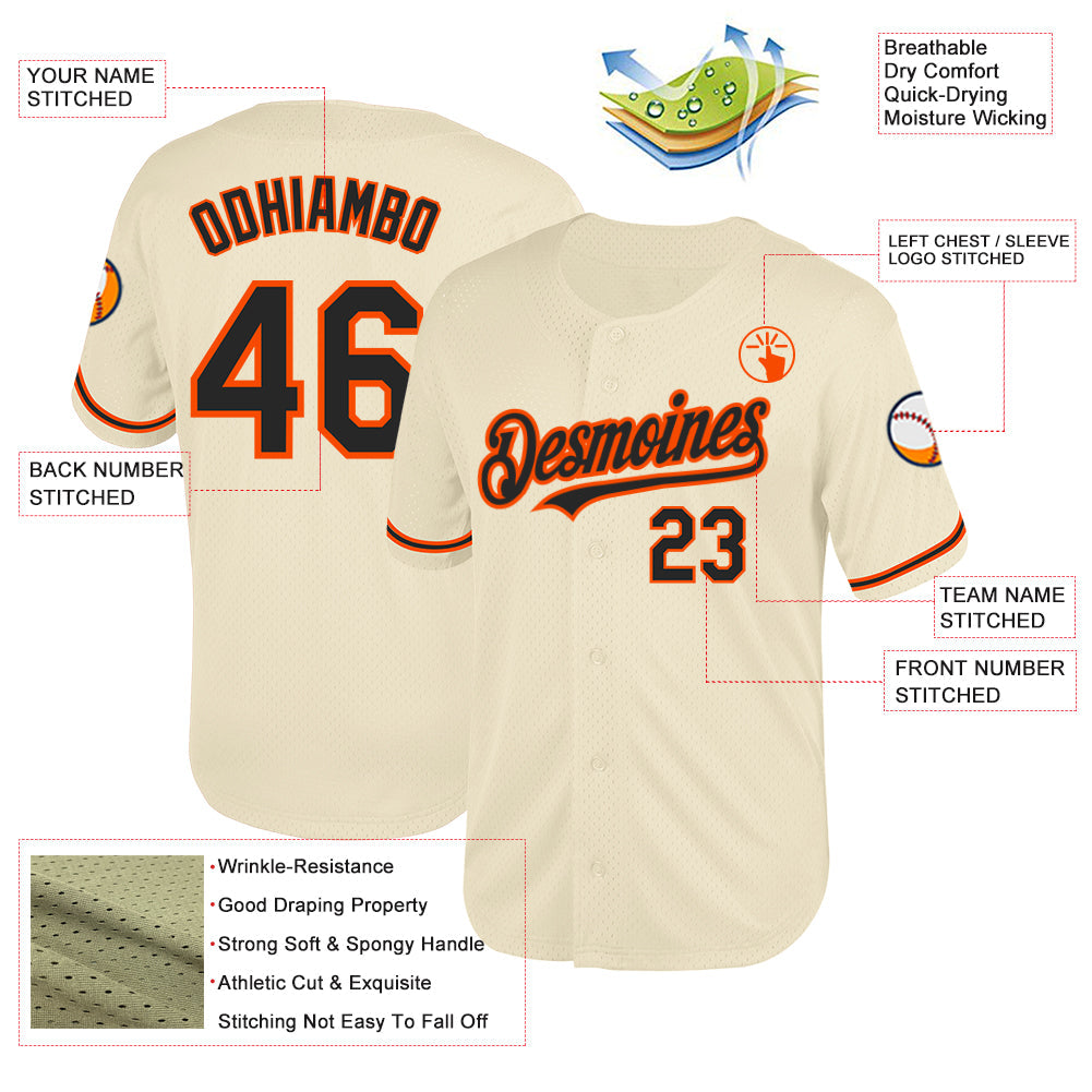 Custom Cream Black-Orange Mesh Authentic Throwback Baseball Jersey - Sky-Custom