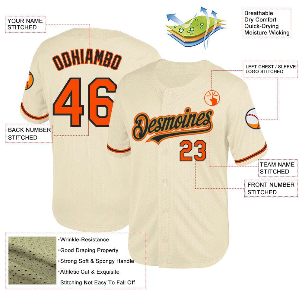 Custom Cream Orange Black-Old Gold Mesh Authentic Throwback Baseball Jersey - Sky-Custom