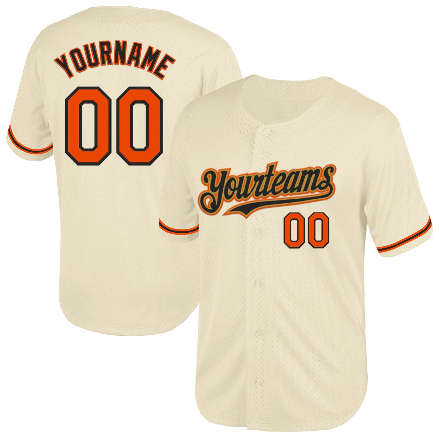Custom Cream Orange Black-Old Gold Mesh Authentic Throwback Baseball Jersey - Sky-Custom