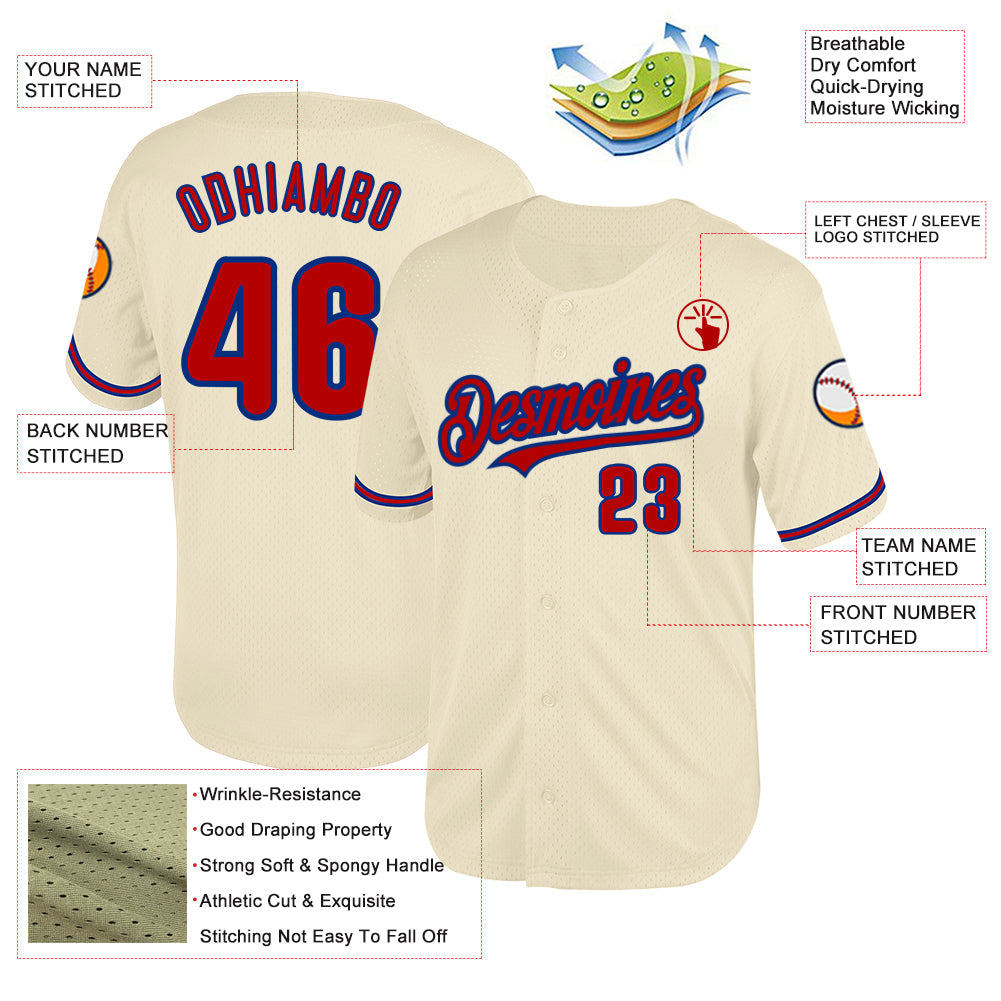 Custom Cream Red-Royal Mesh Authentic Throwback Baseball Jersey - Sky-Custom