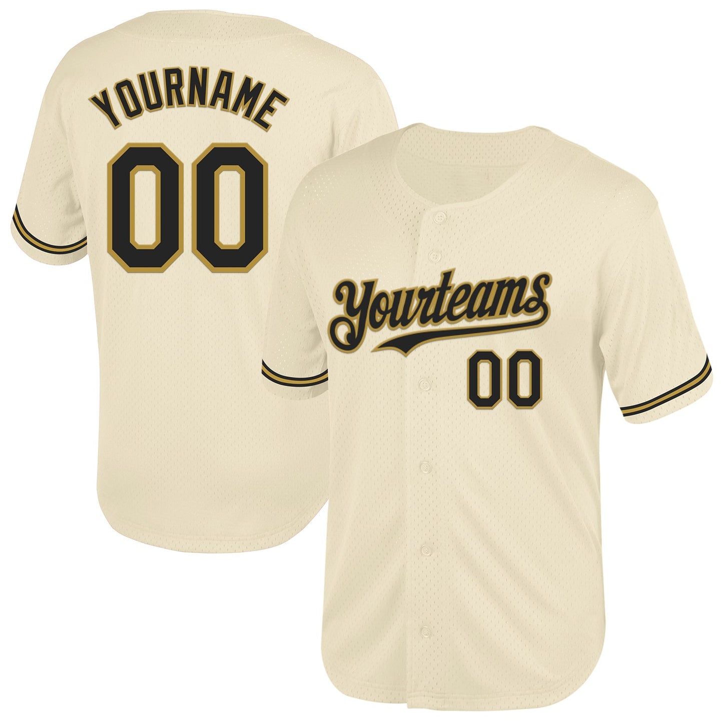 Custom Cream Black-Old Gold Mesh Authentic Throwback Baseball Jersey - Sky-Custom