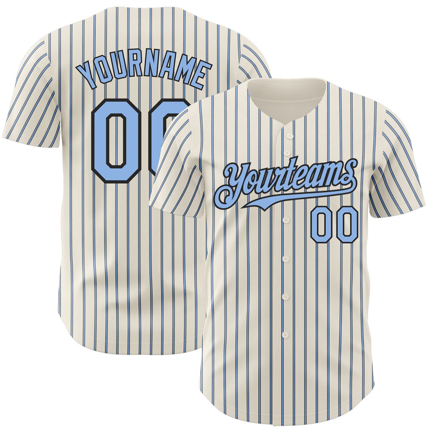 Custom Cream (Black Light Blue Pinstripe) Light Blue-Black Authentic Baseball Jersey - Sky-Custom