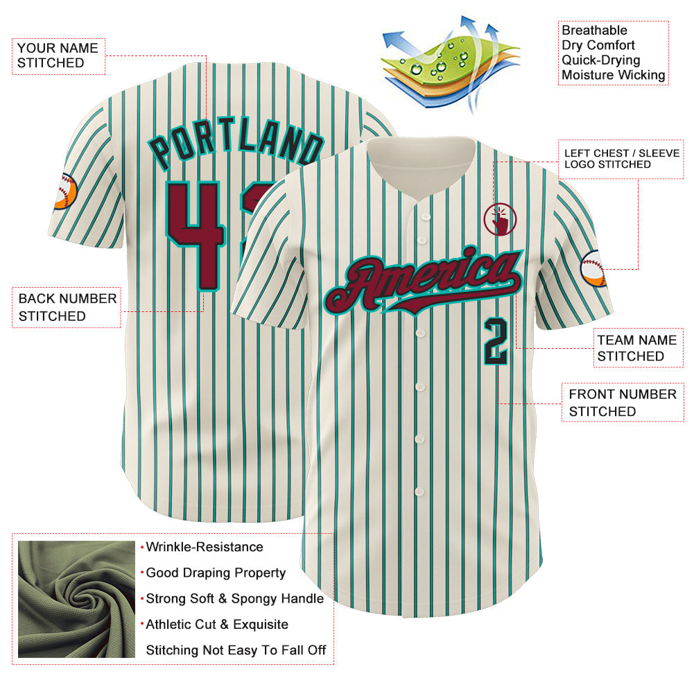 Custom Cream (Black Aqua Pinstripe) Crimson Black-Aqua Authentic Baseball Jersey - Sky-Custom