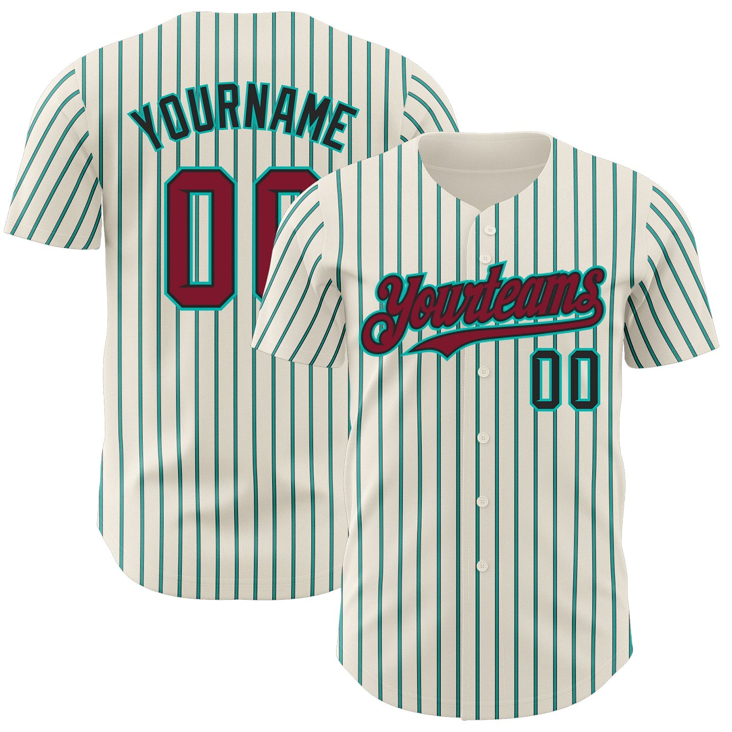 Custom Cream (Black Aqua Pinstripe) Crimson Black-Aqua Authentic Baseball Jersey - Sky-Custom