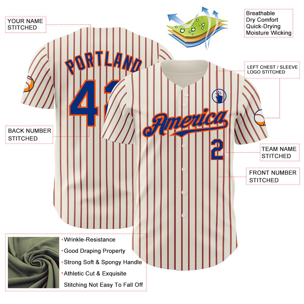 Custom Cream (Royal Orange Pinstripe) Royal-Orange Authentic Baseball Jersey - Sky-Custom