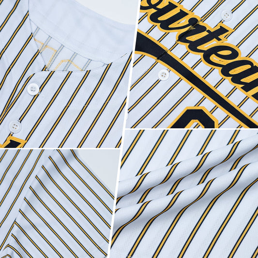 Custom Cream (Navy Gold Pinstripe) Navy-Gold Authentic Baseball Jersey - Sky-Custom