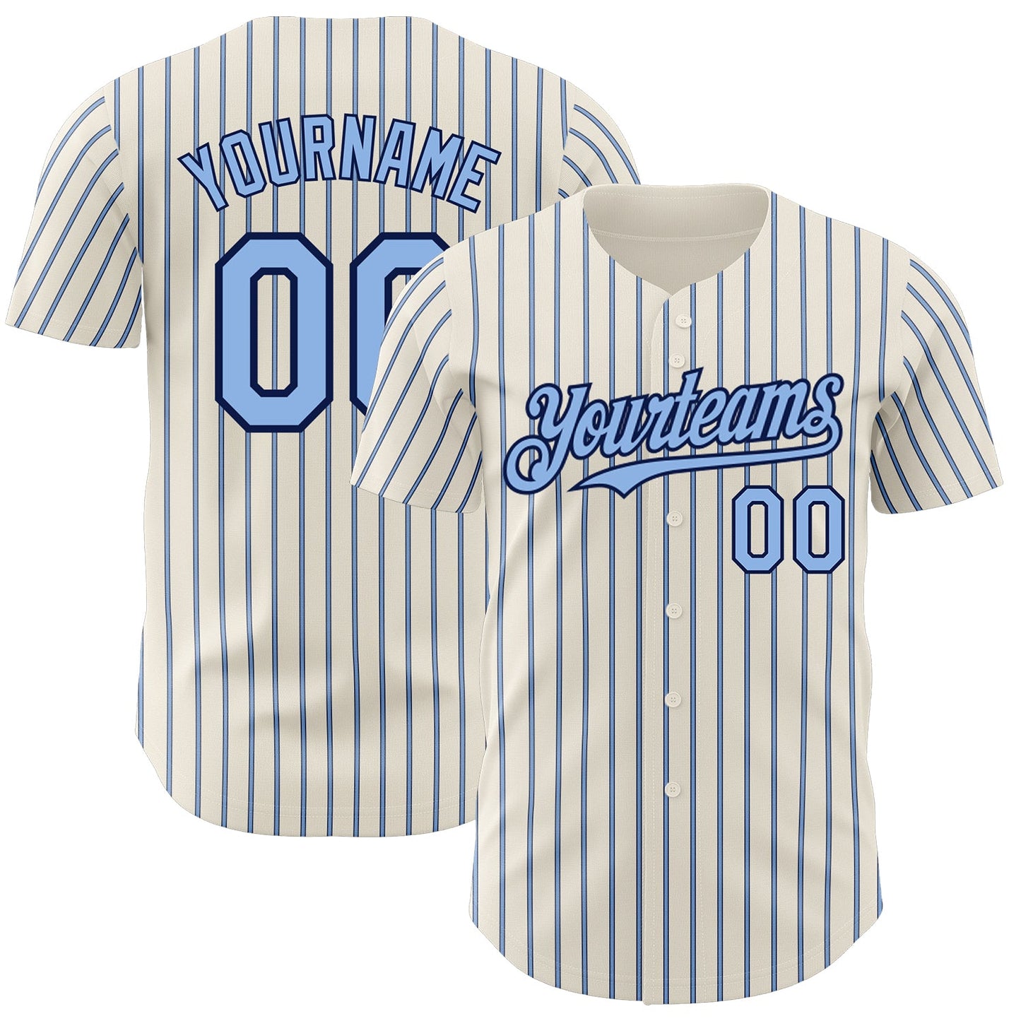 Custom Cream (Navy Light Blue Pinstripe) Light Blue-Navy Authentic Baseball Jersey - Sky-Custom