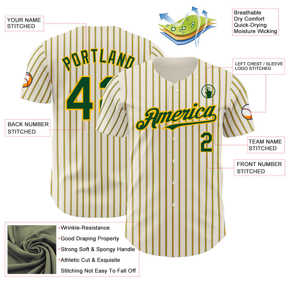 Custom Cream (Green Gold Pinstripe) Green-Gold Authentic Baseball Jersey - Sky-Custom