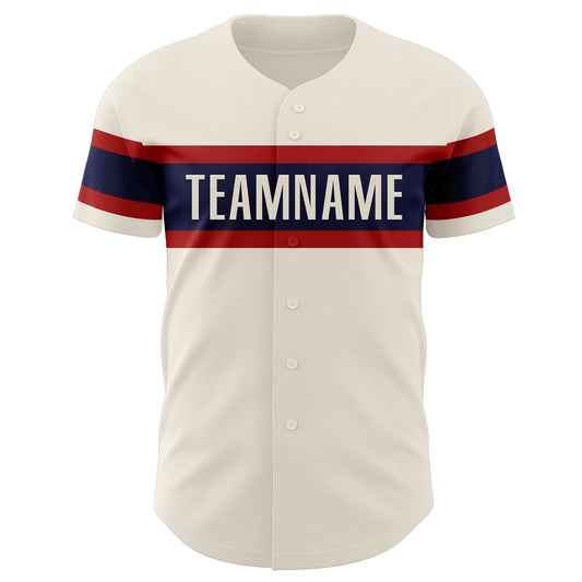 Custom Cream Red-Navy Authentic Baseball Jersey - Sky-Custom