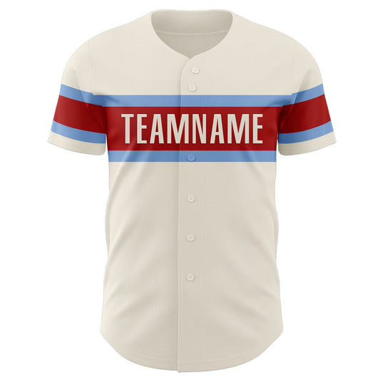 Custom Cream Light Blue-Red Authentic Baseball Jersey - Sky-Custom
