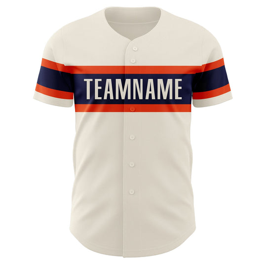 Custom Cream Navy-Orange Authentic Baseball Jersey - Sky-Custom
