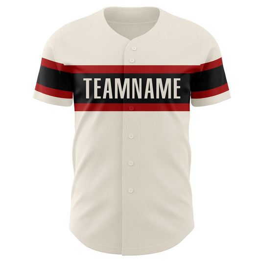Custom Cream Red-Black Authentic Baseball Jersey - Sky-Custom
