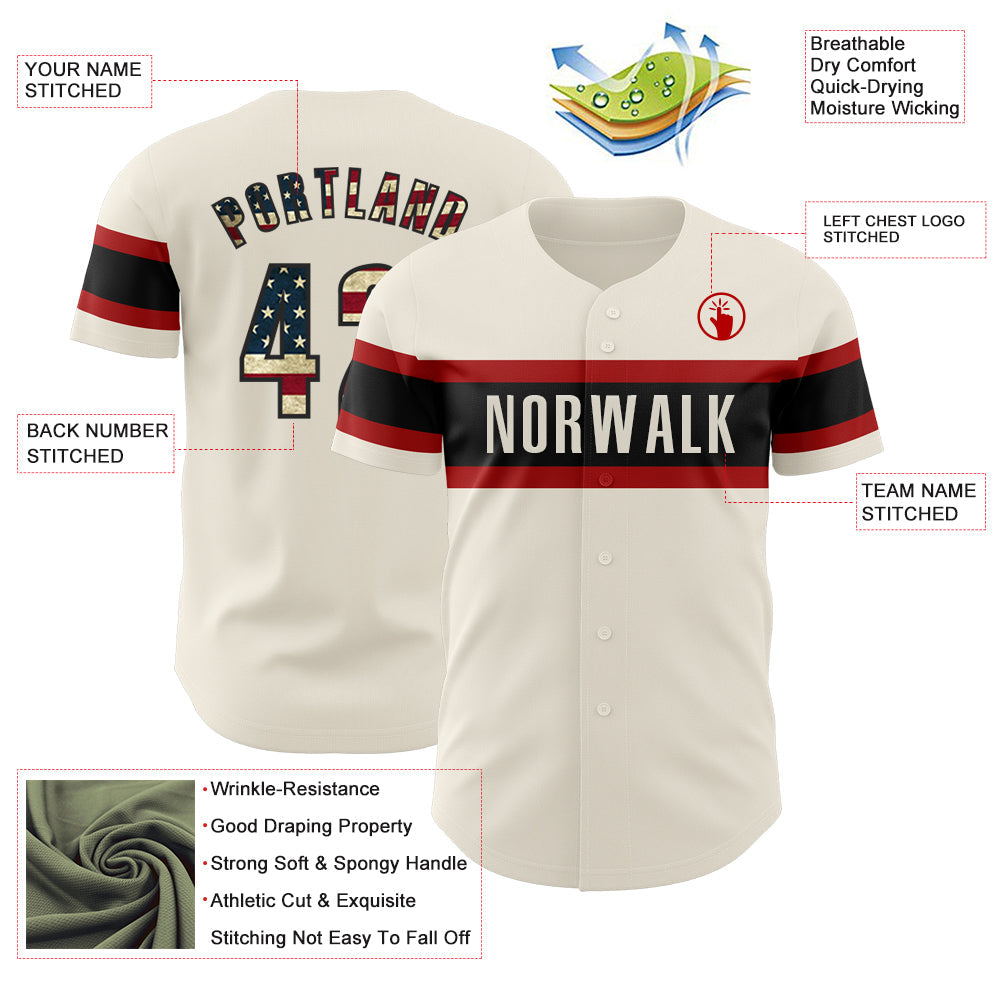 Custom Cream Vintage USA Flag Black-Red Authentic Baseball Jersey - Sky-Custom