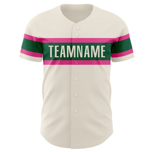 Custom Cream Pink-Kelly Green Authentic Baseball Jersey - Sky-Custom