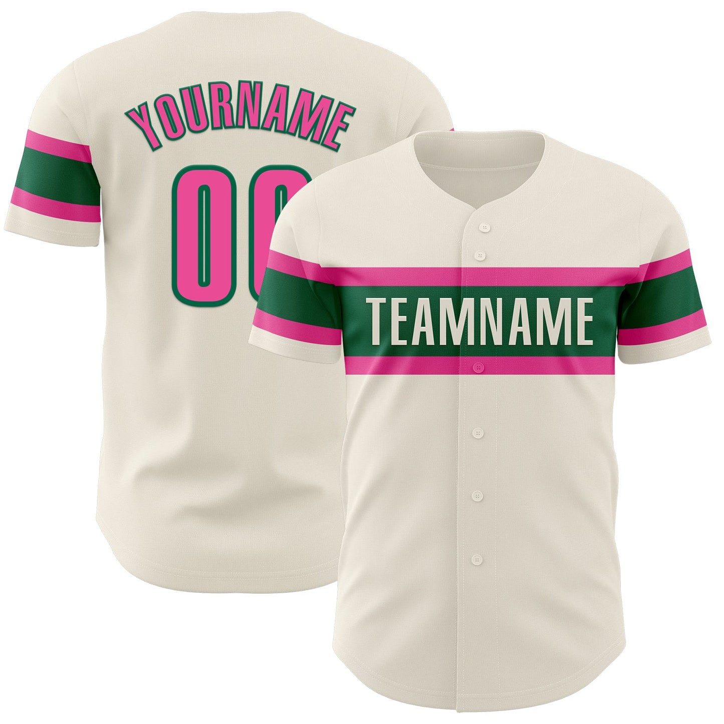 Custom Cream Pink-Kelly Green Authentic Baseball Jersey - Sky-Custom