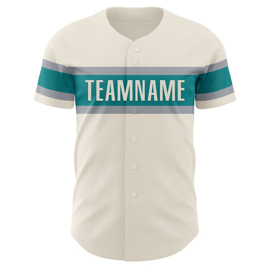 Custom Cream Teal-Gray Authentic Baseball Jersey - Sky-Custom