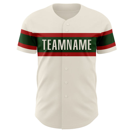Custom Cream Red-Green Authentic Baseball Jersey - Sky-Custom