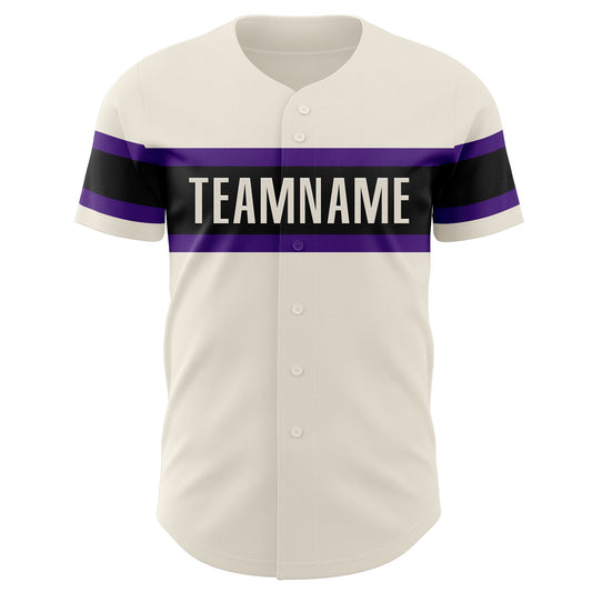 Custom Cream Purple-Black Authentic Baseball Jersey - Sky-Custom