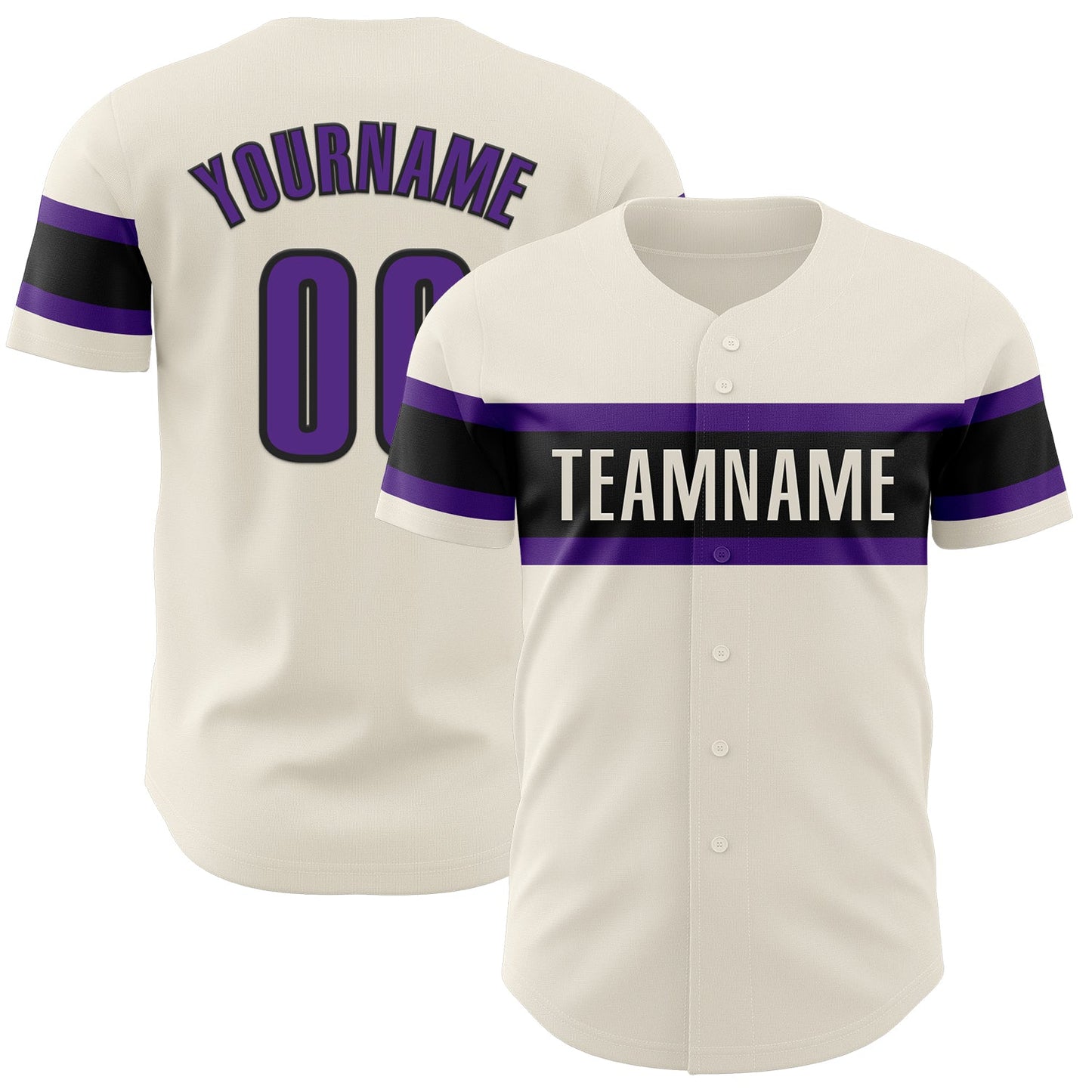 Custom Cream Purple-Black Authentic Baseball Jersey - Sky-Custom