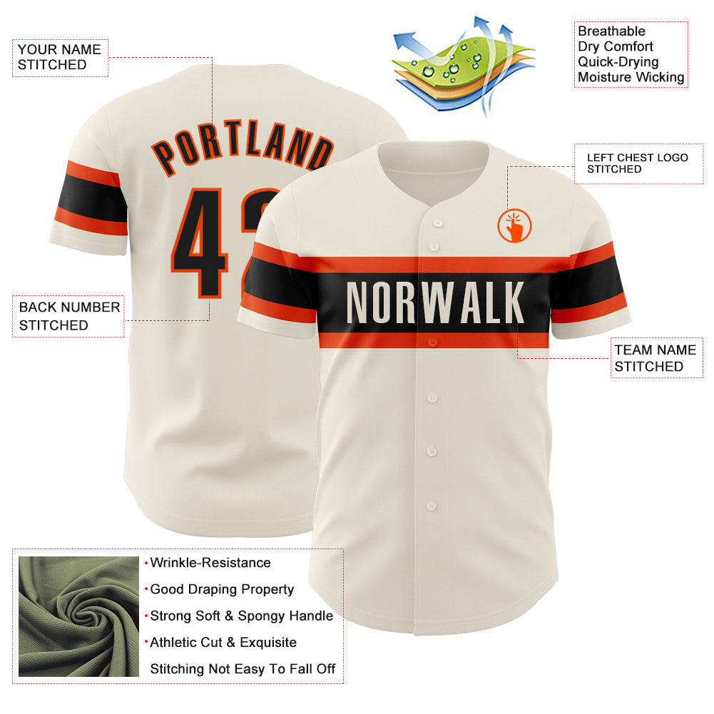 Custom Cream Black-Orange Authentic Baseball Jersey - Sky-Custom