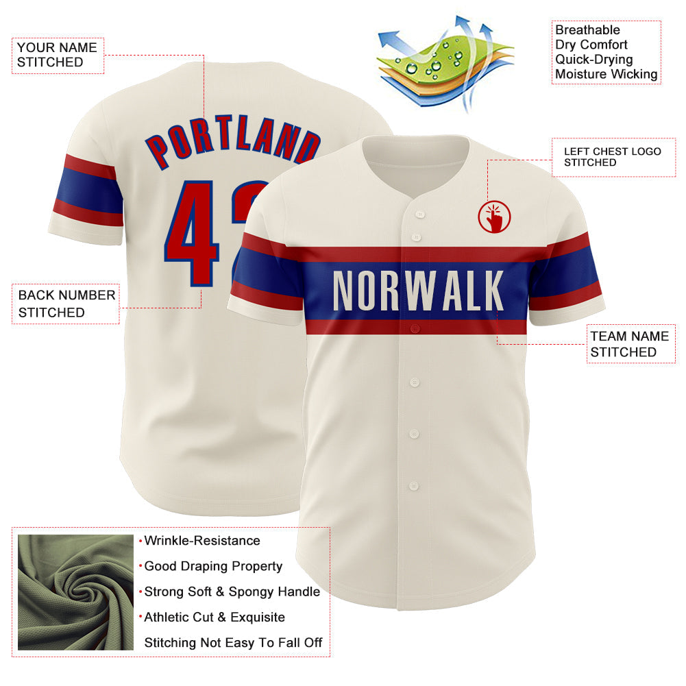 Custom Cream Red-Royal Authentic Baseball Jersey - Sky-Custom