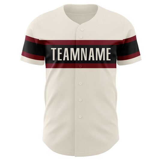 Custom Cream Crimson-Black Authentic Baseball Jersey - Sky-Custom
