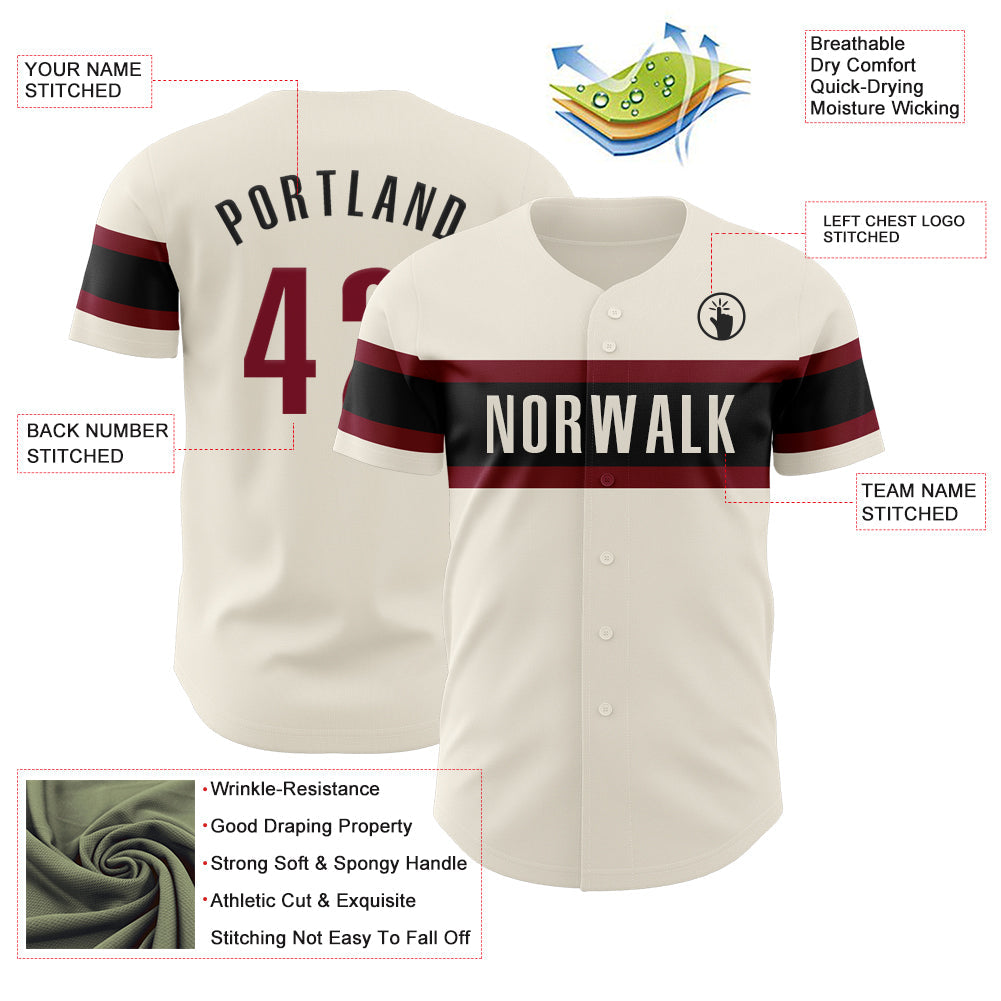 Custom Cream Crimson-Black Authentic Baseball Jersey - Sky-Custom